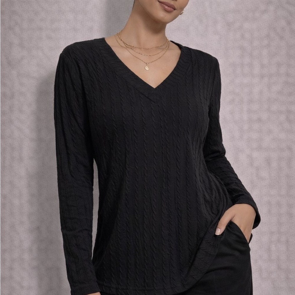 Elegant Black V-Neck Women's Top